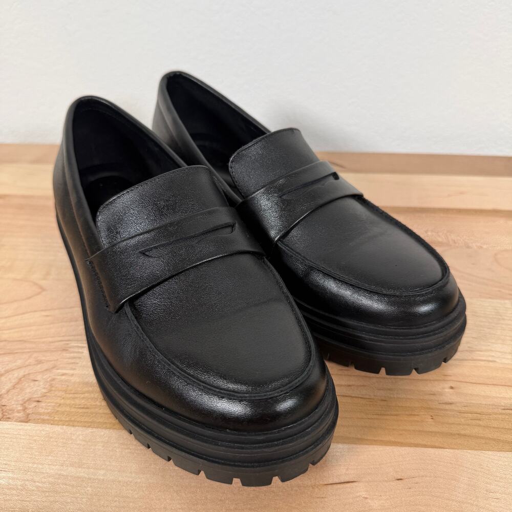 Quince Italian Leather Lug Sole Penny Loafers Black Women’s Size 8 Academia
